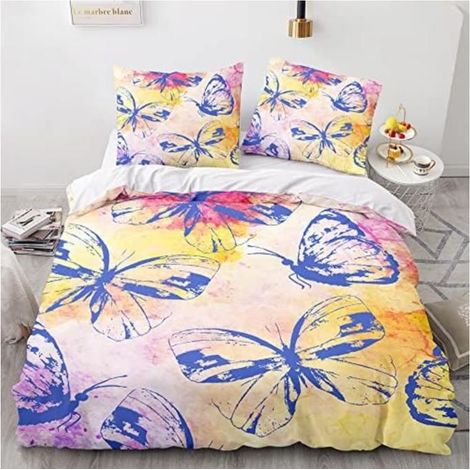 Parure de lit Housse de Couette en Microfibre Taies d'oreillers, 3D Imprimé Sets Housse de Couette Papillon Vintage,90x190cm - 71V (1/4)