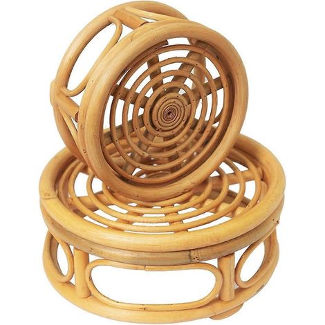Supports décoratifs ronds en rotin tressé style bohème pour plantes d'intérieur - Marron (1/5)