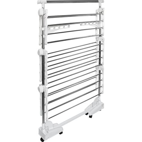 Wäsche-Trockengestell, Wäscheständer Material: Edelstahlrohre Maximale Belastbarkeit: 3 kg pro Stützstange 3 Ablagen, Weiß, Mit Flügeln und Stange Oben