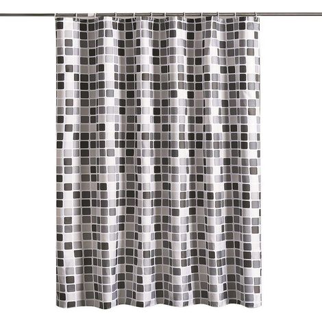 Rideau de douche en polyester anti-moisissure, imperméable, lavable et antibactérien, avec 12 anneaux de fixation, motif mosaïque, dimensions 200 x 220 cm (1/5)