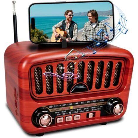Poste Radio Portable avec Haut-Parleur Bluetooth. AM/FM/SW Petite Radio Vintage avec Haut-Parleur 5W et Bluetooth 5.0 avec Fonction USB/TF/AUX (Rouge)