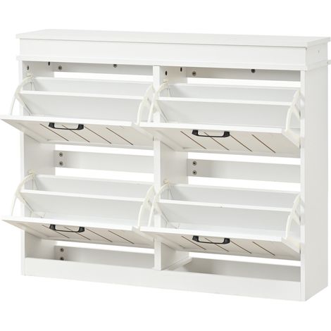 Mobile porta scarpe moderno in MDF bianco 105 x 24 x 83 cm con 4 ante a ribalta e 8 scomparti (1/5)