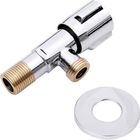 Eckventil, die Oberfläche des Eckventils ist verchromt und die Innenseite ist aus Messing. Der Öffnungsdurchmesser beträgt 20 mm und die Länge 90 mm. Wird für den Wasseranschluss verwendet.