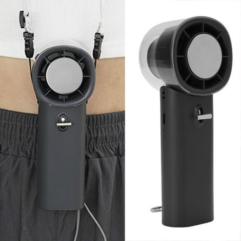 Ventilateur portable 5 vitesses, silencieux et rechargeable, mini ventilateur rapide en gris avec sangle pour voyage, maison et plage (1/5)