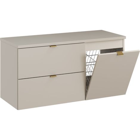 Meuble salle de bain suspendu DALIA Cachemire 100cm avec panier à linge (1/5)