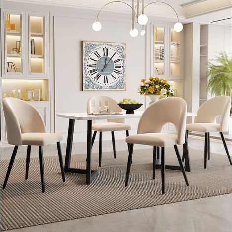tavolo rettangolare 117x68 con 4 sedie velluto beige HAVRYA (1/5)