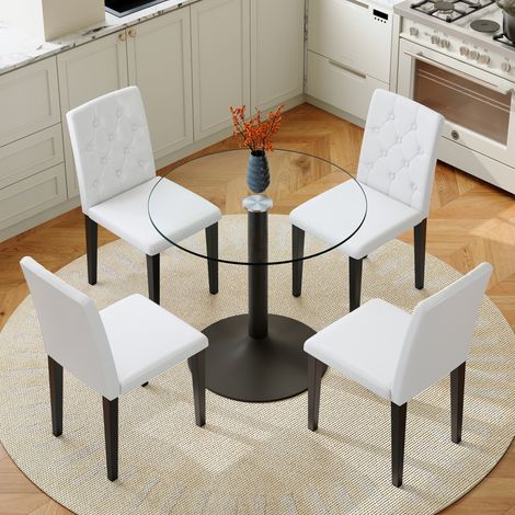Ensemble repas 85x85x76 cm verre et métal noir/blanc, gain de place pour salle à manger FloraGrace (1/5)