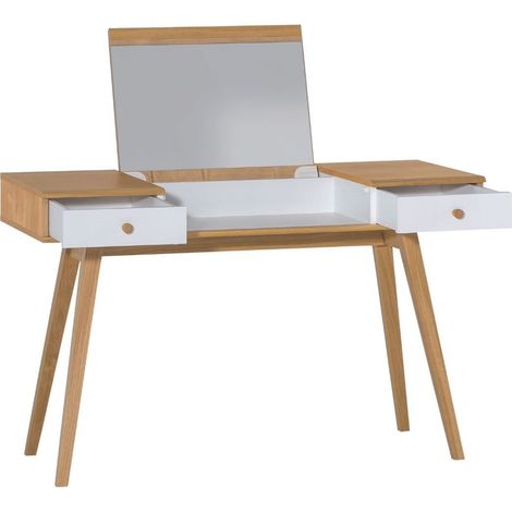 CALICOSY - Coiffeuse avec miroir relevable et 2 tiroirs - L120 x H76/116,6 x P50 cm (1/3)