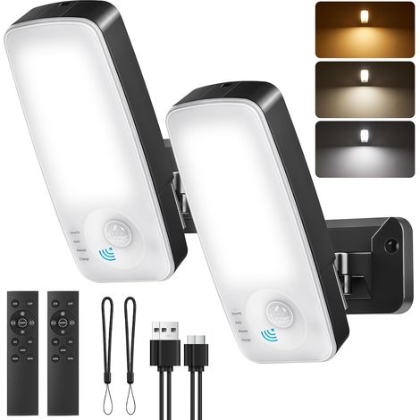 2-Pièces-10000mAh Rechargeable Applique Murale Exterieur à Détecteur de Mouvement, IP65, 3 Modes, 3 CCT, 600LM Lampe Exterieur sans fil avec Télécommande pour Jardin, Garage, Entrée, Terrasse (1/5)