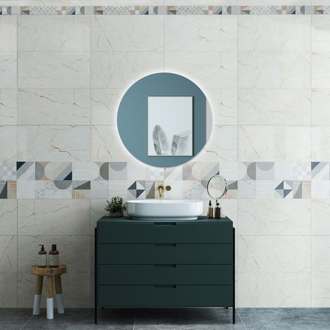 OCEAN Specchio da bagno 90 x 90 cm, 3 colori, antiappannamento, dimmerabile, interruttore touch, Funzione Memoria