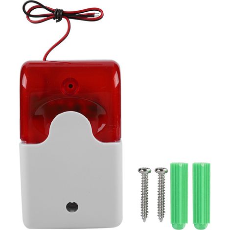 Sirène d'alarme 12V filaire avec lumière stroboscopique rouge, système de sécurité domestique sonore. (1/5)