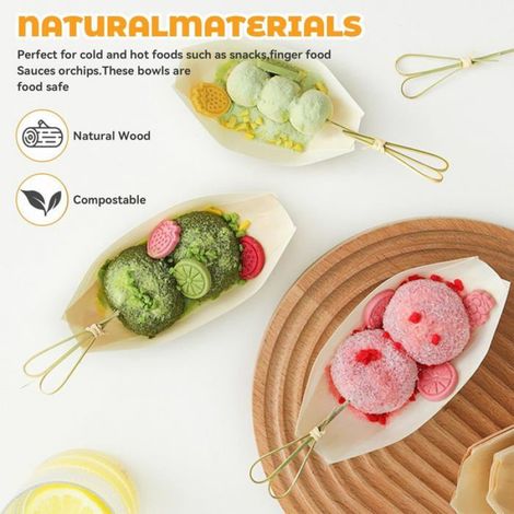 100 Pièces Coupelles En Bambou Bateau,11X7Cm Coupelles Bateau Barquette,Biodégradable Coupelle Alimentaire Bol,Durable Et Composta (1/5)