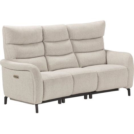 Canapé 3P relax électrique avec tablette centrale tissu beige chiné - VARENNE (1/5)
