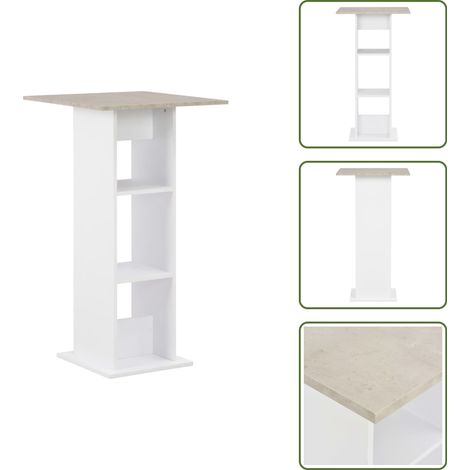 The Living Store Bartisch Weiß und Beton 60x60x110 cm - Esstisch - Bartisch - Wohnzimmertisch - Holzwerkstofftisch - Weißer Tisch (1/5)