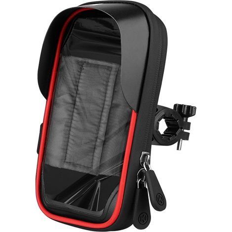 Longziming - Support de téléphone étanche pour vélo avec écran tactile – Rotation à 360° – Sacoche de guidon et support pour smartphone 2 en 1 – Fixation antidérapante – Rouge (1/5)