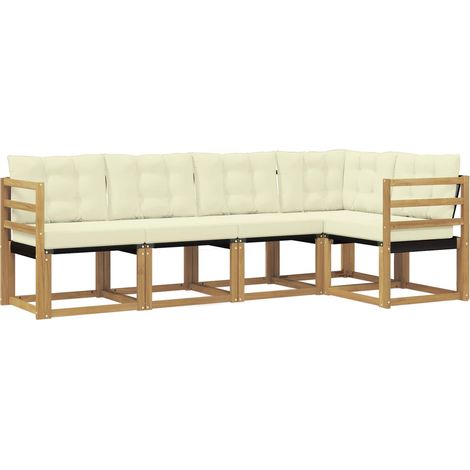 Conjunto de sofás de exterior con cojín 5 pcs Blanco y Crema vidaXL (1/5)