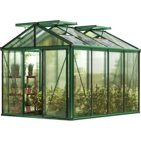 GFP Serre Diamas 22 Light 235x311 cm avec cadre de fondation intégré Panneaux double paroi 12 mm, couleur vert mousse