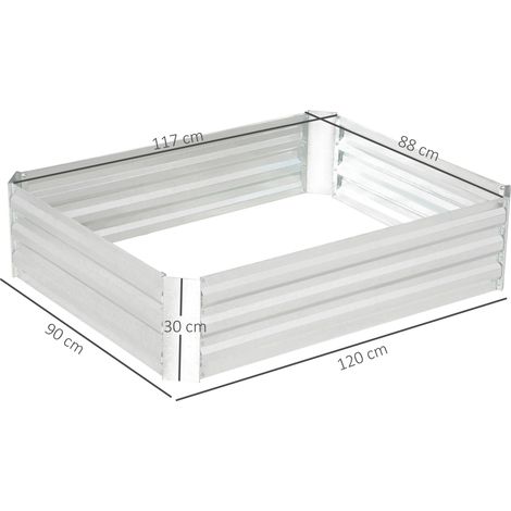 Jardinière surélevée en acier galvanisé, 120 x 90 x 30 cm, couleur argent, pour fleurs et légumes (1/5)