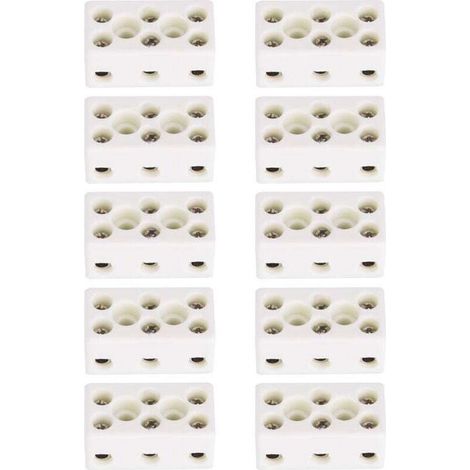 UlisemLot de 10 borniers en céramique à 3 voies pour câble électrique, connecteurs en céramique porcelaine haute température 24 A, 3 positions 8 trous 33.53x17.85x15.50mm (1/4)