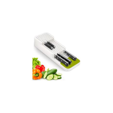 Organisateur de couteaux pour tiroir, rangement sécurisé à fentes multiples, coloris blanc (1/3)