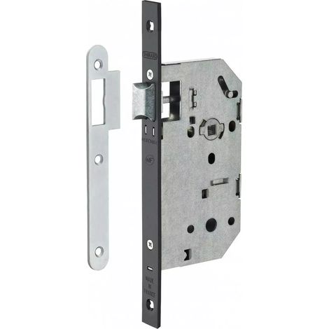 Thirard – Serrure encastrable monopoint pour porte d'intérieur – Coffre en acier embouti – Demi-tour bipente réversible – Gâche plate en acier zingué (1/2)