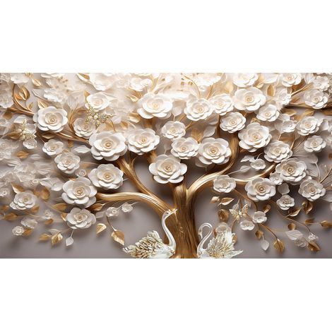 Papier peint panoramique - Fleurs 3D - 130 cm x 73 cm (1/2)