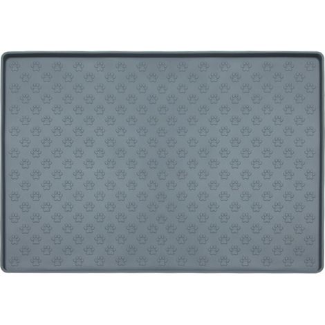 Tapis de gamelle pour chiens et chats, tapis d'alimentation antidérapant en silicone, tapis imperméable avec rebord, lavable au lave-vaisselle (48 x 30 cm, gris)