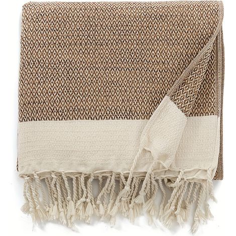 Couverture Turque Douce – Motif Losanges avec Franges, Polyvalente pour Canapé et Lit (1/2)