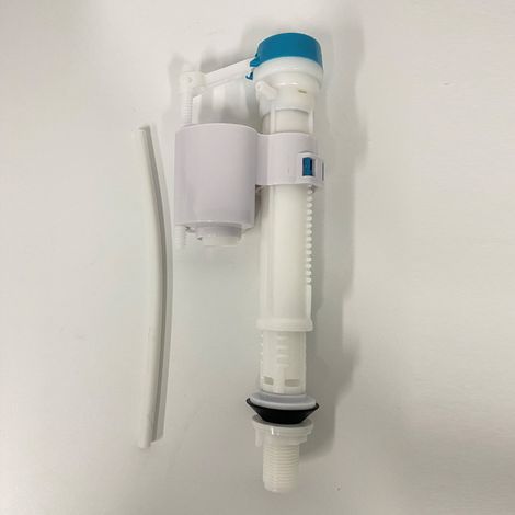 Universelles Zubehör für das Wassereinlassventil einer Toilette alter Bauart, Standard-4-Punkt-Anschluss, Spülvorrichtung für den Toilettenspülkasten, blau und weiß. (1/4)