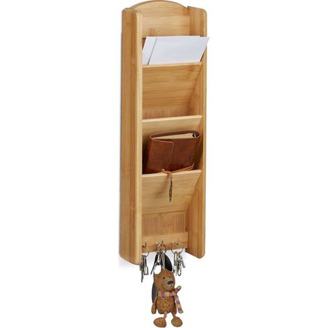 1 étagère murale, bambou, 3 crochets, 3 compartiments, entrée couloir (1/5)