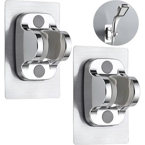 2 soportes autoadhesivos para cabezal de ducha - Soporte ajustable para ducha de mano - Impermeable/Sin necesidad de taladrar/Montaje en pared para baño/Soporte de ducha ajustable - Plateado (1/5)