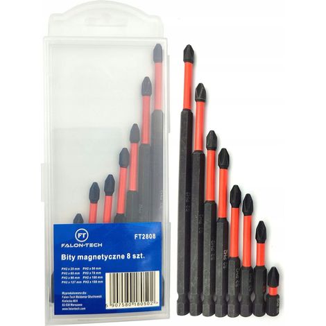 Set di punte magnetiche a impatto lunghe Falon-Tech PH2, 8 pezzi (1/3)
