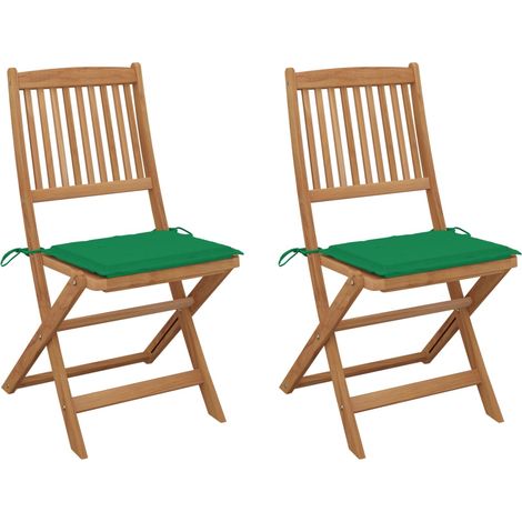 Lot de 2 Chaises de jardin pliables - Chaises d'extérieur pour terrasse/jardin avec coussins Bois d'acacia BV409053 - BonneVie (1/5)
