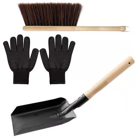 RHG Ensemble pelle et brosse à cendres pour cheminée - Pelle à cendres en métal antirouille pour le nettoyage des cendres, ensemble d'outils pour cheminée intérieure et extérieure, balai et pelle pour (1/5)