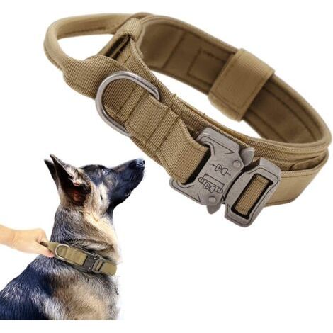 1 collier tactique pour chien, collier pour chien personnalisé, collier de dressage réglable pour chiens de taille moyenne à grande(Col Kaki L) (1/5)