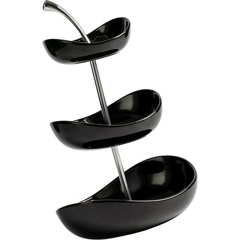 Bandeja de cerámica de 3 niveles para frutas con soporte - Negra (1/2)