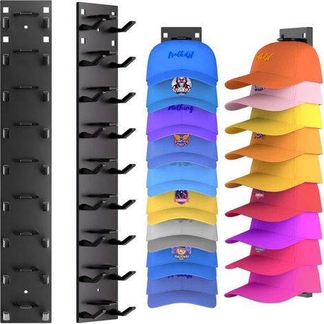 Lot de 2 supports muraux adhésifs multicouches pour casquettes de baseball, pouvant contenir jusqu'à 18 casquettes, compatibles avec les portes de placards et les chambres (noir). (1/5)