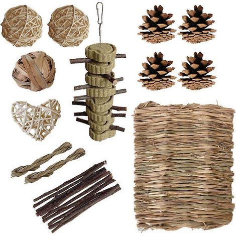Hamster et lapin jouet amusant, kit de jeu naturel à mâcher et à grignoter, accessoire rongeur pour dents saines. (1/4)