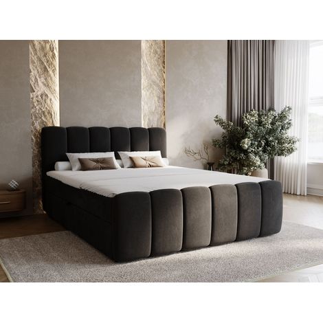 Lit continental Cloud avec rangement 160 x 200 double, velours, noir (1/5)