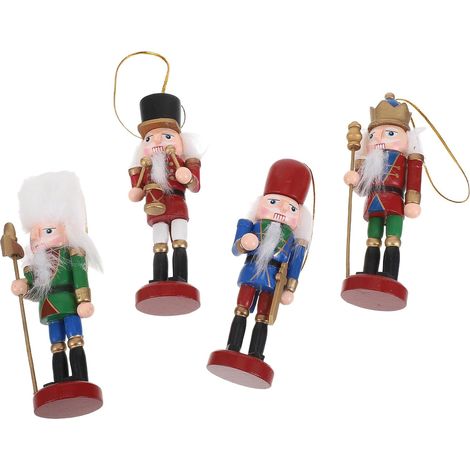 4 Pièces Lot de Casse-Noisettes Soldat Bois Peints Main Figurines Marionnettes Traditionnelles pour Décoration de Sapin de Noël Ornements Suspendus Festifs (1/5)