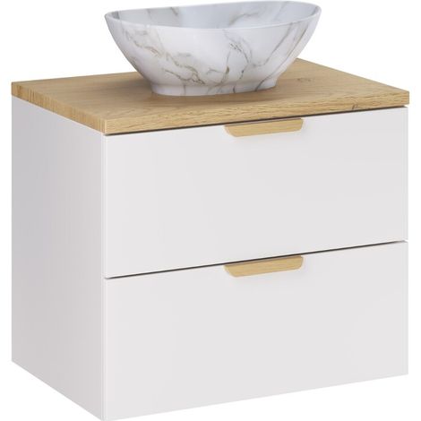 Ensemble meuble et vasque Pati 60 cm ASTER blanc avec plan en chêne (1/5)