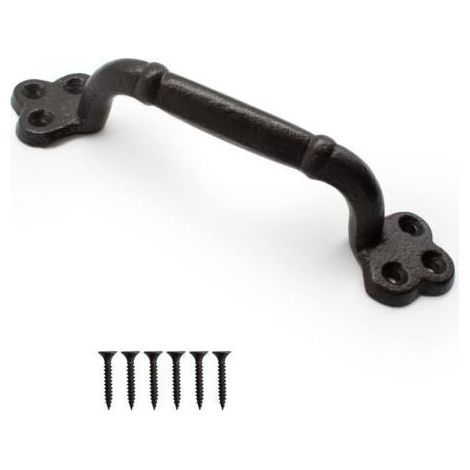Poignée Porte Coulissante Noire, Poignée de Porte Extérieure en Fer Forgé, Longueur 220 mm, Poignet de Portes Vintage avec Vis, Adaptée aux Remise, Garages, Granges, Placards (1/5)