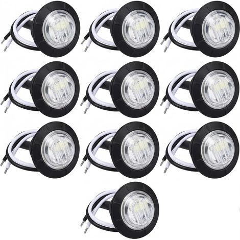 Feux de Gabarit pour Remorque et Feu de Position Latérale Universel Gabarit LED Rond Étanche, Lot de 10 Pièces Lampe LED de Véhicule Blanche 12-24V, Éclairage Automobile Polyvalent IP68 (1/5)