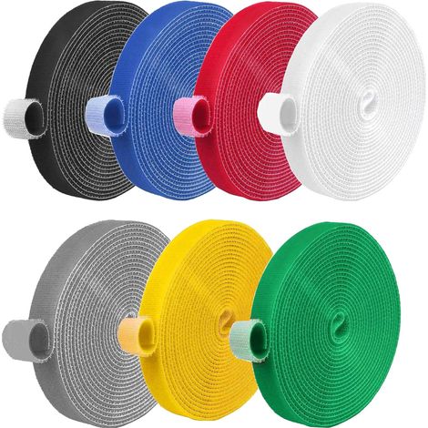 (12mmx5m) 7 Rouleau Attaches de Câble,Sangles de Câble,Bande auto Agrippante,Sangle Réutilisable Câble Pour la Maison et Au Bureau Gestion des Câbles et Ranger