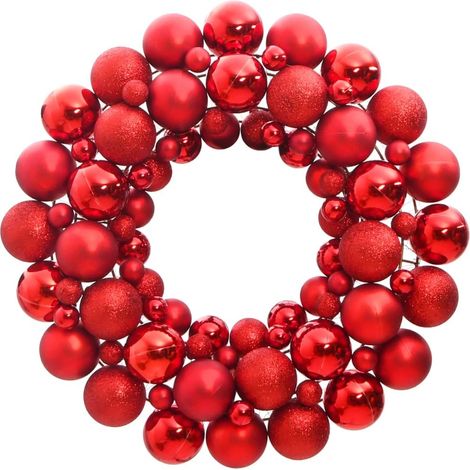 Couronne de Noël 45 cm Rouge. Fabriquée en boules de Noël Incassables (1/4)