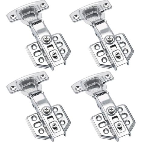 Lot de 4 Charnières Invisibles Amorties en Acier Inoxydable pour Portes de Meuble (1/4)