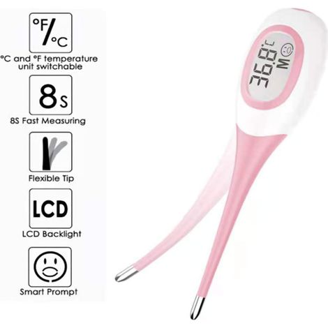 Thermomètre numérique à lecture rapide, embout flexible, haute précision, oral, rectal, axillaire, rose (1/5)