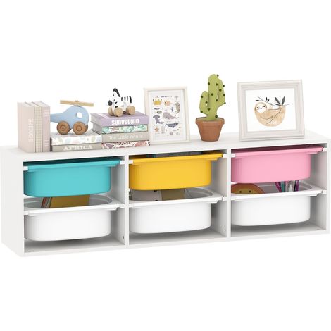 Meuble Rangement Enfant à 2 Niveaux avec 6 bacs Amovibles, étagère de Rangement pour Jouets Enfants pour Chambre d'enfant, Salle de Jeux ou garderie, Blanc (1/5)