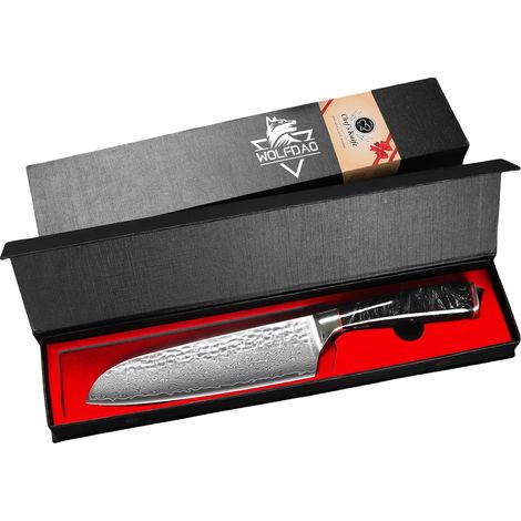 Coltello da cucina, lama in acciaio di Damasco, manico in resina, spada Santoku (1/2)