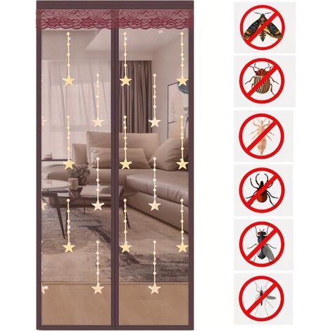 Store Moustiquaire Brodé 90x210 cm - Porte Magnétique à Fermeture Automatique - Rideaux respirants d'été - Protection Enfants/Animaux (1/5)